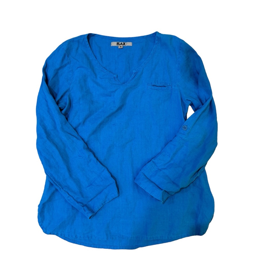 FLAX Blue Linen Blouse Size Small